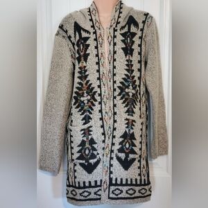 Pinklicious Southwestern Long Cardigan Duster Sweater Hood Winter Native Aztec